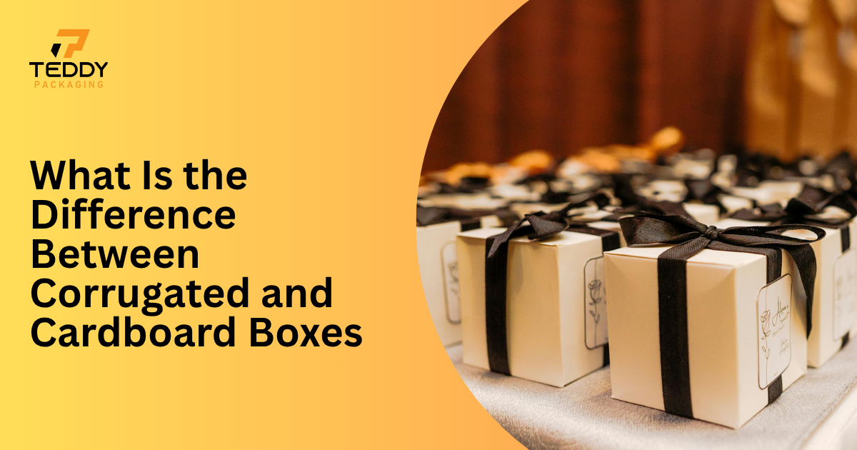 Corrugated and cardboard boxes side by side showing layered texture and structure used for product packaging in UK shipping and retail.