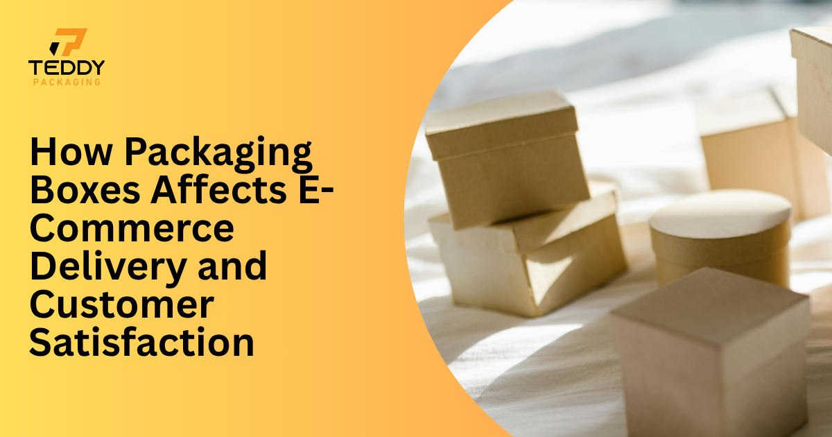 E-commerce packaging boxes arranged for delivery, showing sturdy, branded designs that protect products and increase customer satisfaction in the UK.
