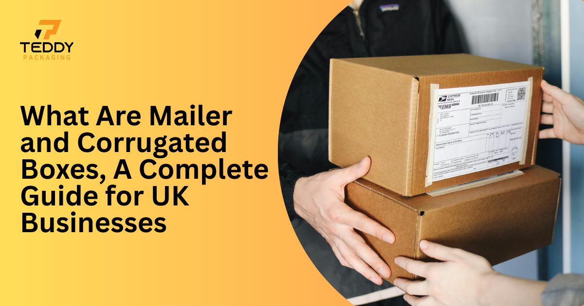 Mailer and corrugated boxes arranged on a table showing different sizes and materials used for UK shipping and packaging